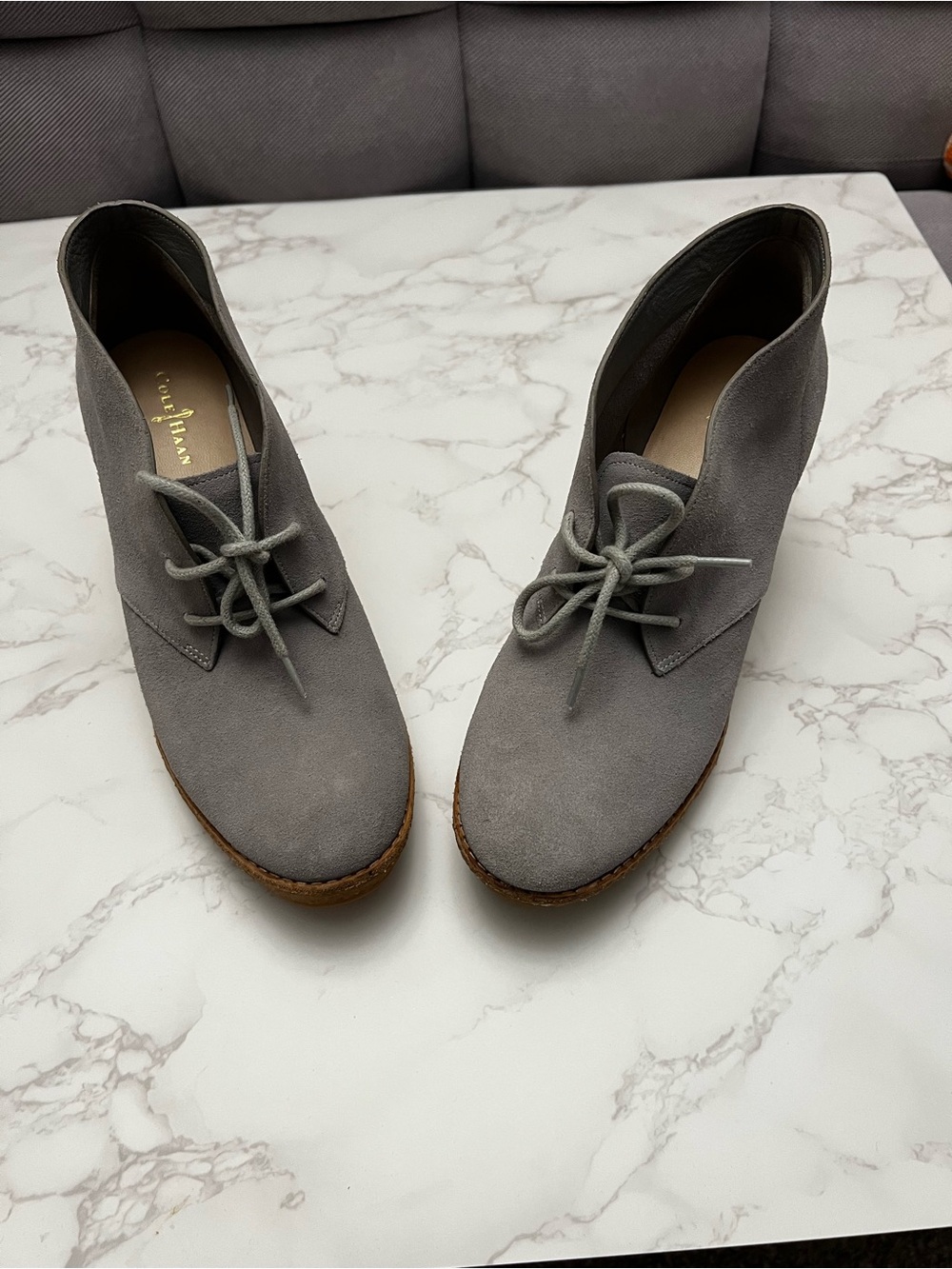 Cole Haan Grey Suede Lace-Up Ankle Boots